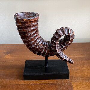 Nordic Spiral Horn Sculpture - Handmade Wooden Skyrim Style Candle Holder